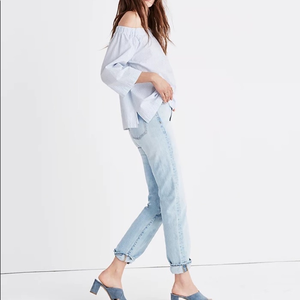 Madewell Top Clean Off-The-Shoulder in Stripe 3/4 Sleeves Cotton XS Summer Beach